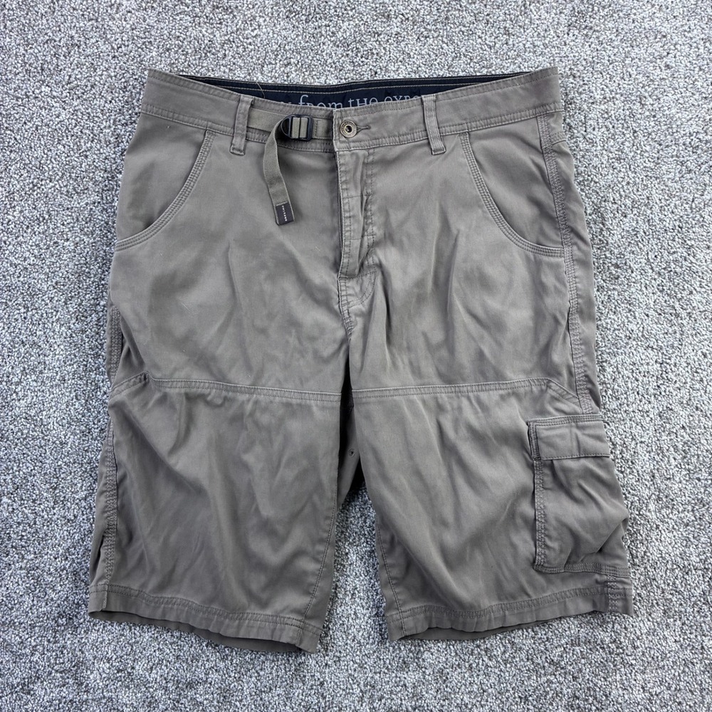 Prana Cargo Shorts Mens M Beige Outdoor Travel Hiking Performance Belted